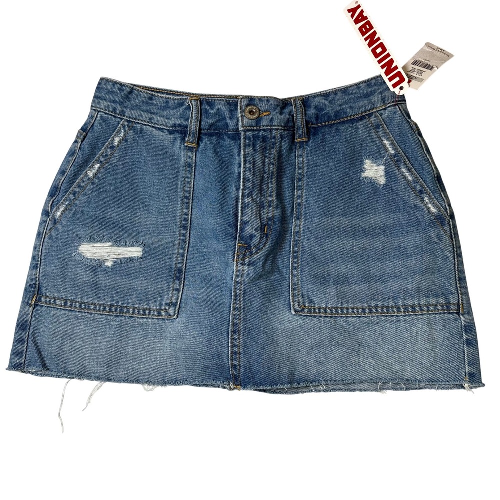 Unionbay Arden Denim Skort Georgia Fade Distressed Raw Hem‎ Size 1 Y2K